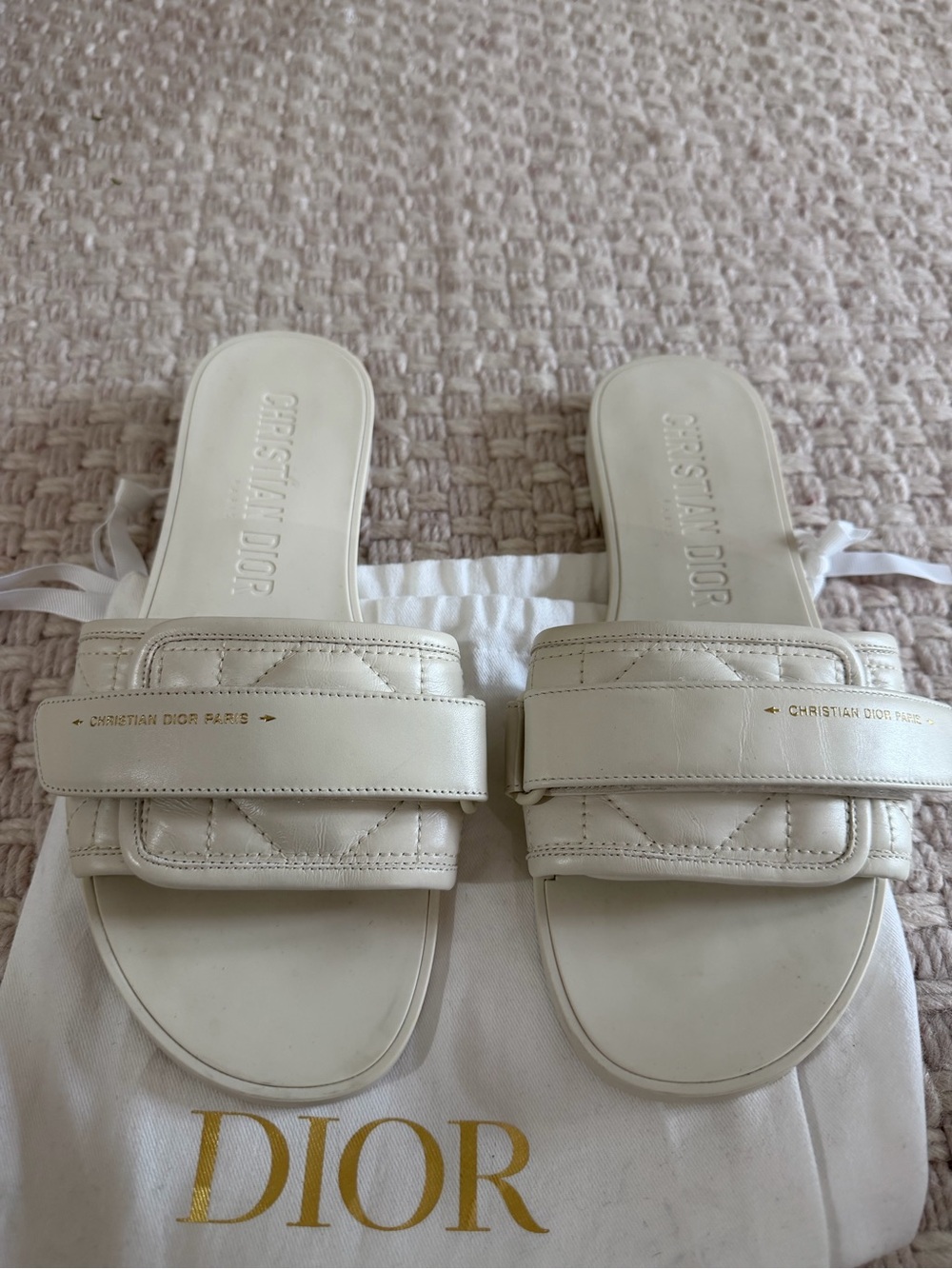 Dior Cream Quilted Leather Slide Sandals - Picture 3 of 5